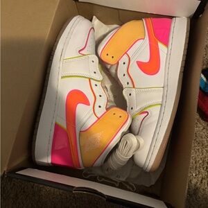 Nike Air Jordan 1 Mid SE White Pink Orange Sneakers